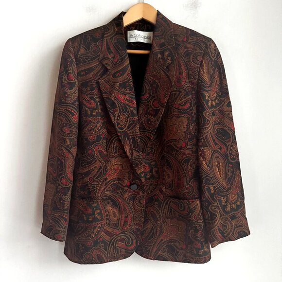 Vintage JH Collectibles Dark Paisley Print Silk Classic Blazer 4 - Picture 2 of 7